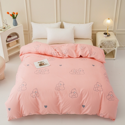 91家纺网 家纺一手货源 找家纺 新款50双股澳棉印花被套单件定做定制任意尺寸 抱抱熊-粉