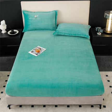 新款230克高克重肌理纹牛奶绒单床笠可定做尺寸 肌理纹绣花-绿色
