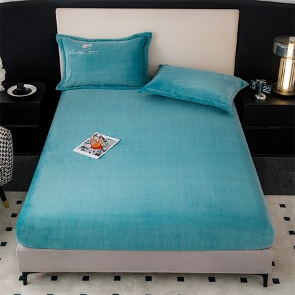 91家纺网 家纺一手货源 找家纺 新款230克高克重肌理纹牛奶绒单床笠可定做尺寸 肌理纹绣花-墨蓝