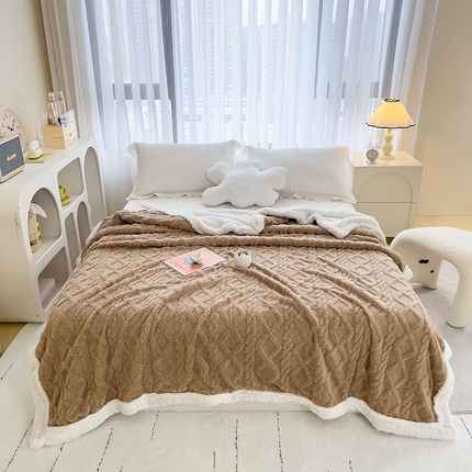 91家纺网 家纺一手货源 找家纺 （总）大元  2025新款塔芙绒羊羔绒提花剪花毛毯