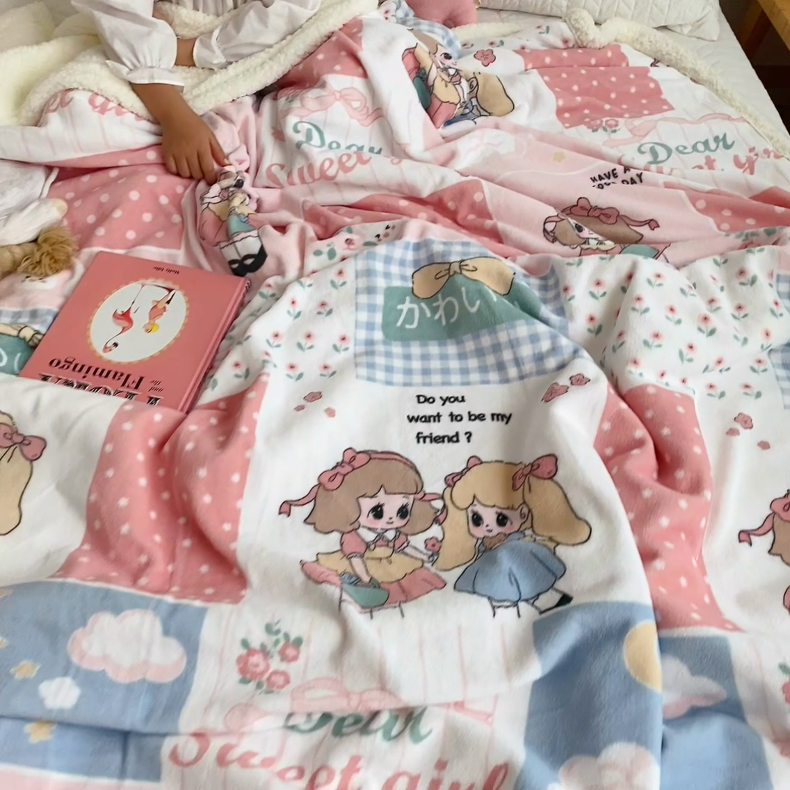 91家纺网 家纺一手货源 找家纺 萝莉家纺 2023新款ins加厚牛奶绒羊羔绒毯午睡毯沙发盖毯 漂亮女孩