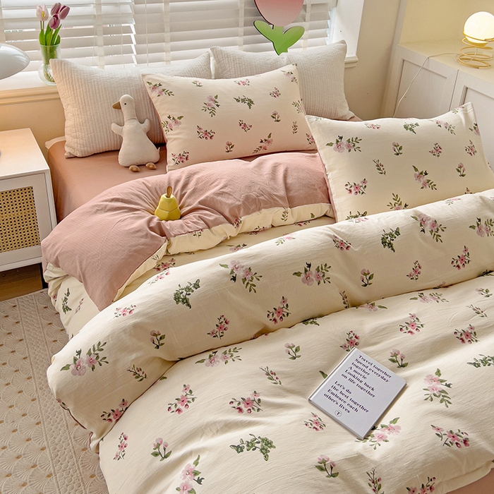 91家纺网 家纺一手货源 找家纺 王朝国际 2025新款双层纱有氧提花有氧双层纱碎花四件套 清欢