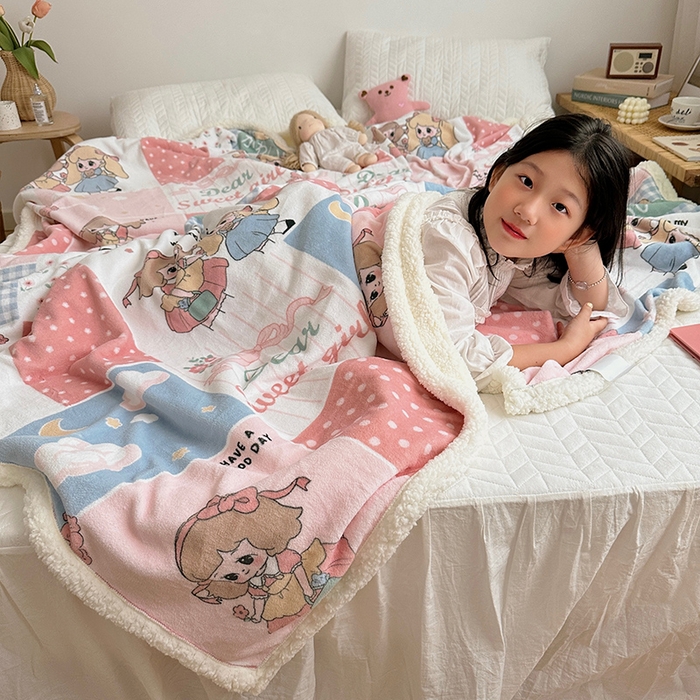 91家纺网 家纺一手货源 找家纺 萝莉家纺 2023新款ins加厚牛奶绒羊羔绒毯午睡毯沙发盖毯 漂亮女孩
