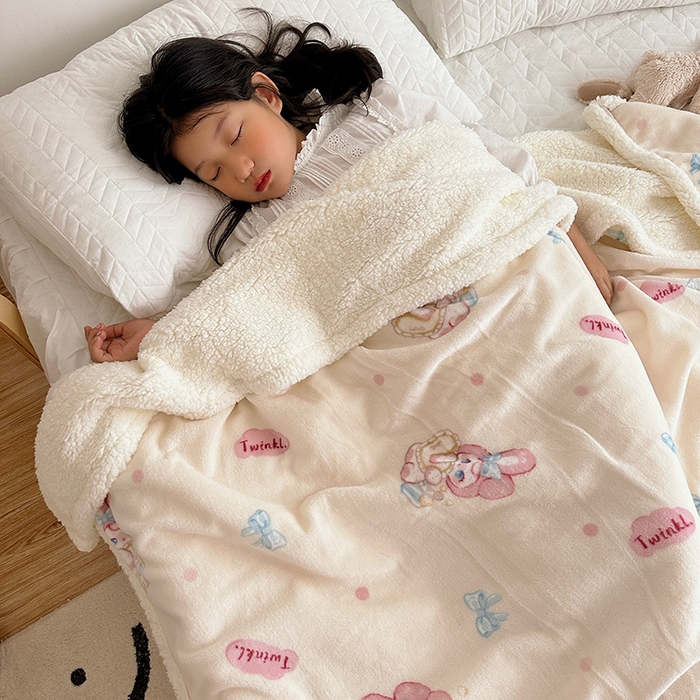 91家纺网 家纺一手货源 找家纺 萝莉家纺 2023新款ins加厚牛奶绒羊羔绒毯午睡毯沙发盖毯 许愿兔