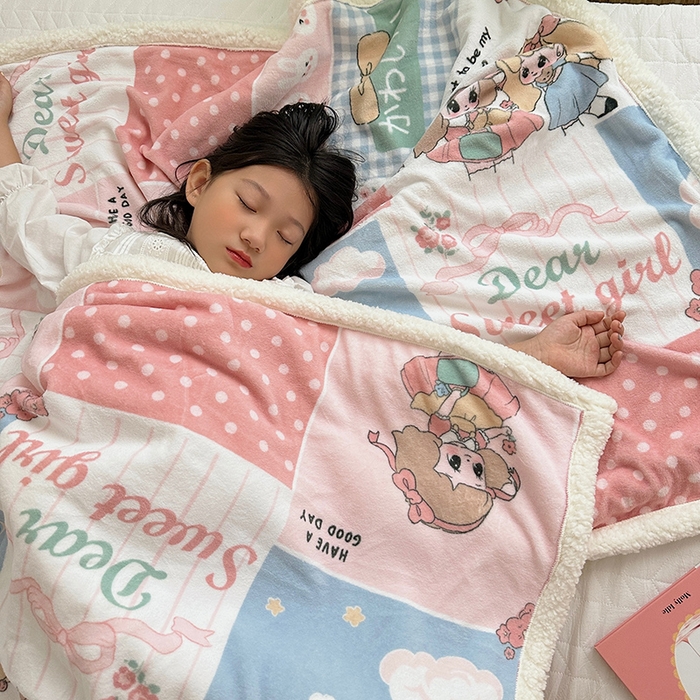 91家纺网 家纺一手货源 找家纺 萝莉家纺 2023新款ins加厚牛奶绒羊羔绒毯午睡毯沙发盖毯 漂亮女孩