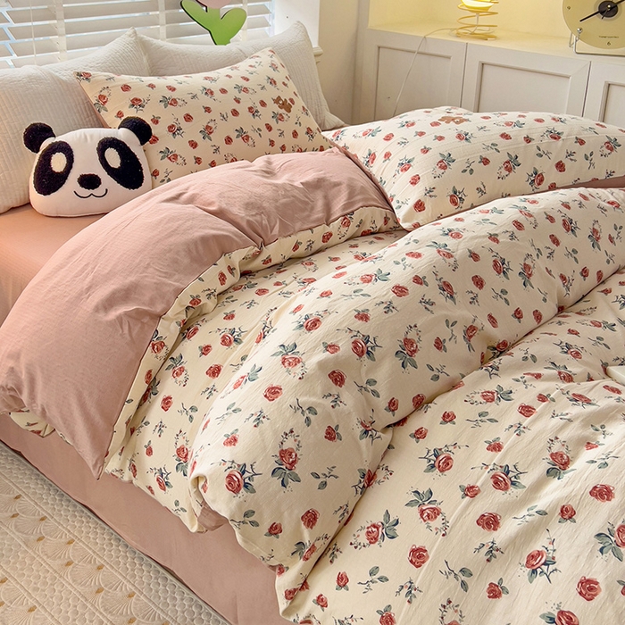 91家纺网 家纺一手货源 找家纺 王朝国际 2025新款双层纱有氧提花有氧双层纱碎花四件套 漫花