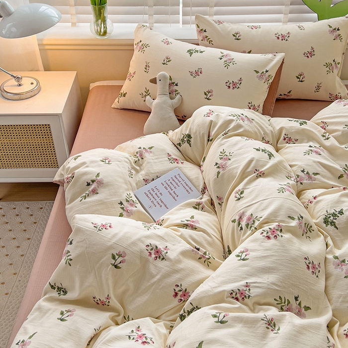 91家纺网 家纺一手货源 找家纺 王朝国际 2025新款双层纱有氧提花有氧双层纱碎花四件套 清欢