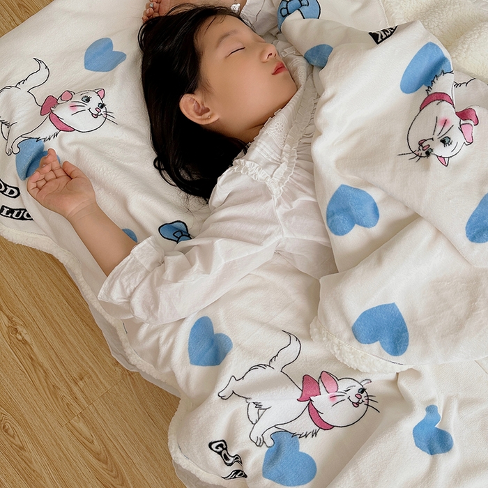 91家纺网 家纺一手货源 找家纺 萝莉家纺 2023新款ins加厚牛奶绒羊羔绒毯午睡毯沙发盖毯 爱心猫