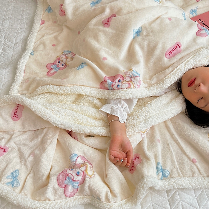 91家纺网 家纺一手货源 找家纺 萝莉家纺 2023新款ins加厚牛奶绒羊羔绒毯午睡毯沙发盖毯 许愿兔