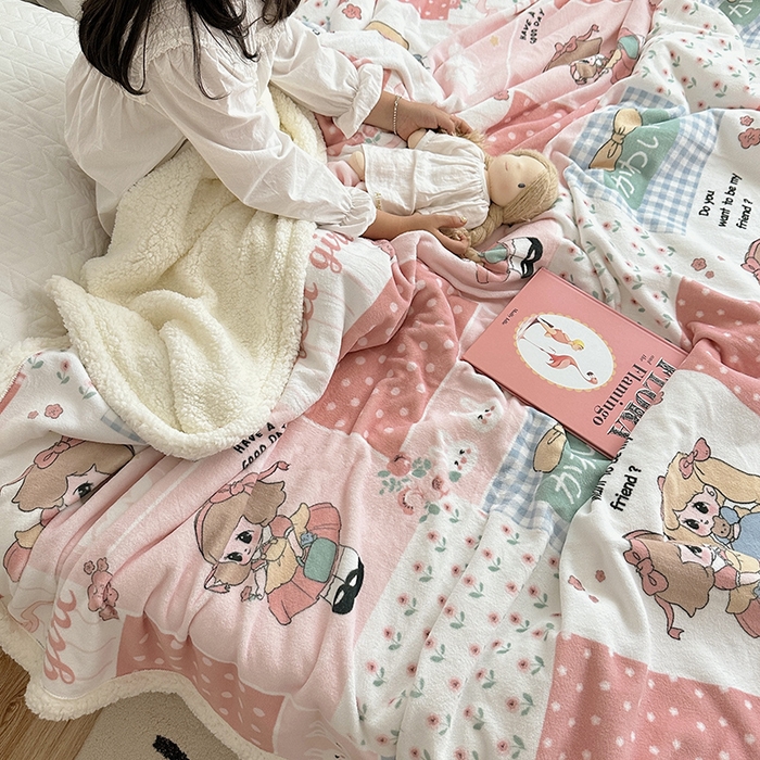 91家纺网 家纺一手货源 找家纺 萝莉家纺 2023新款ins加厚牛奶绒羊羔绒毯午睡毯沙发盖毯 漂亮女孩