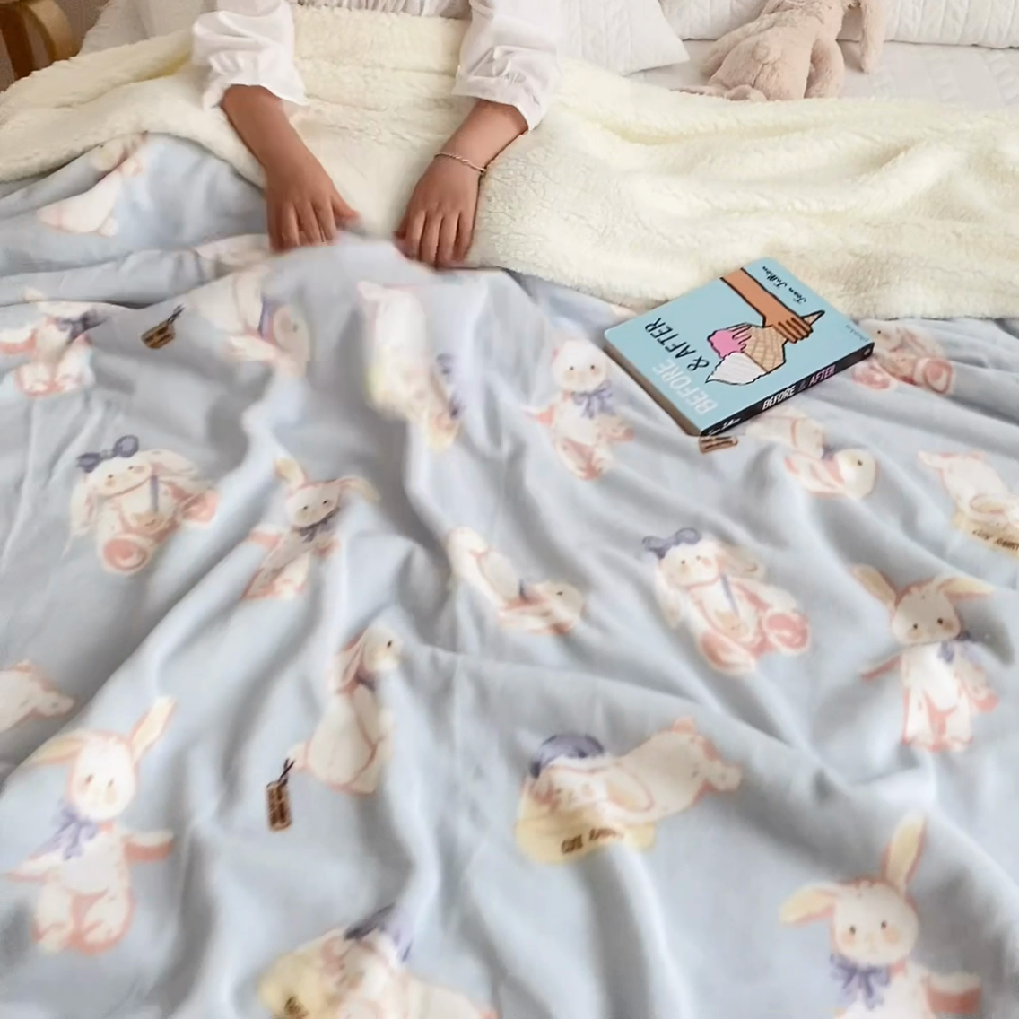 91家纺网 家纺一手货源 找家纺 萝莉家纺 2023新款ins加厚牛奶绒羊羔绒毯午睡毯沙发盖毯 菲比兔