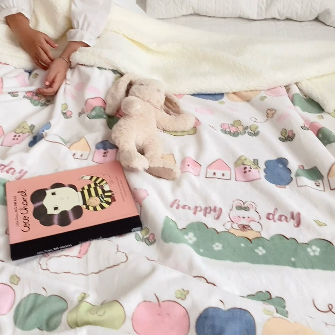 91家纺网 家纺一手货源 找家纺 萝莉家纺 2023新款ins加厚牛奶绒羊羔绒毯午睡毯沙发盖毯 快乐的一天