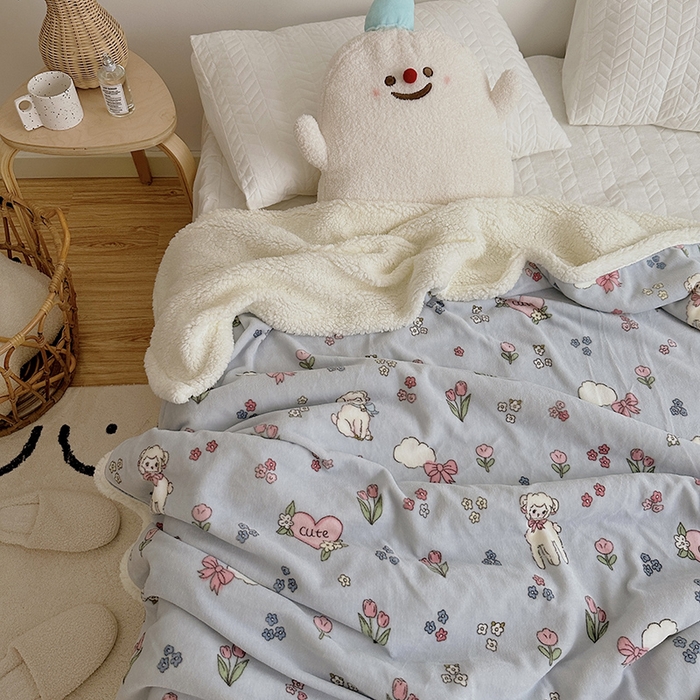 91家纺网 家纺一手货源 找家纺 萝莉家纺 2023新款ins加厚牛奶绒羊羔绒毯午睡毯沙发盖毯 小可爱
