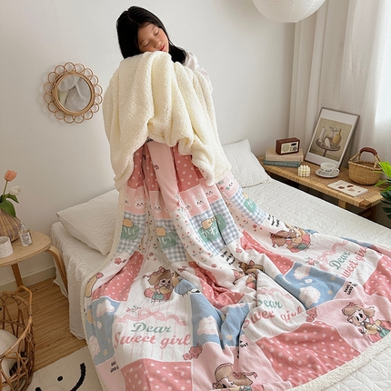 91家纺网 家纺一手货源 找家纺 萝莉家纺 2023新款ins加厚牛奶绒羊羔绒毯午睡毯沙发盖毯 漂亮女孩
