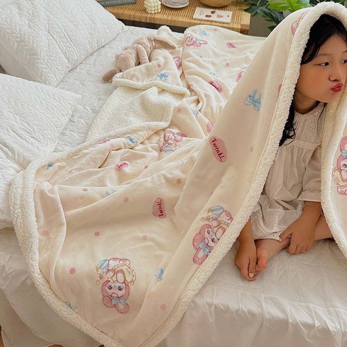 91家纺网 家纺一手货源 找家纺 萝莉家纺 2023新款ins加厚牛奶绒羊羔绒毯午睡毯沙发盖毯 许愿兔