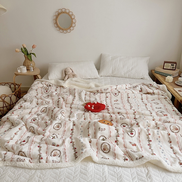 91家纺网 家纺一手货源 找家纺 萝莉家纺 2023新款ins加厚牛奶绒羊羔绒毯午睡毯沙发盖毯 可颂粉