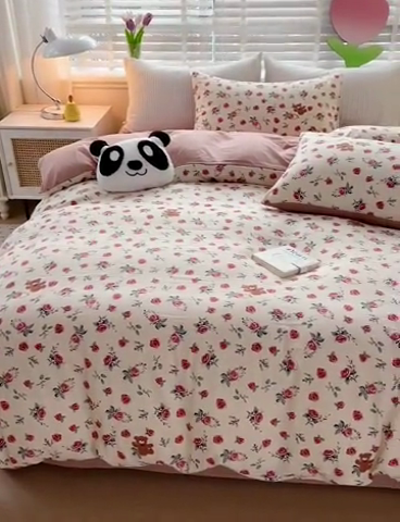 91家纺网 家纺一手货源 找家纺 王朝国际 2025新款双层纱有氧提花有氧双层纱碎花四件套 漫花