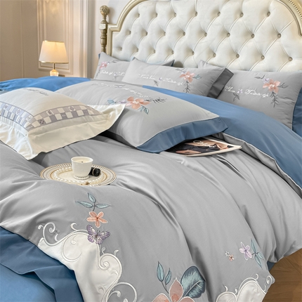 91家纺网 家纺一手货源 找家纺 （总）博纳 2023新款13372全棉喷气双面纯棉四件套-梅丽莎