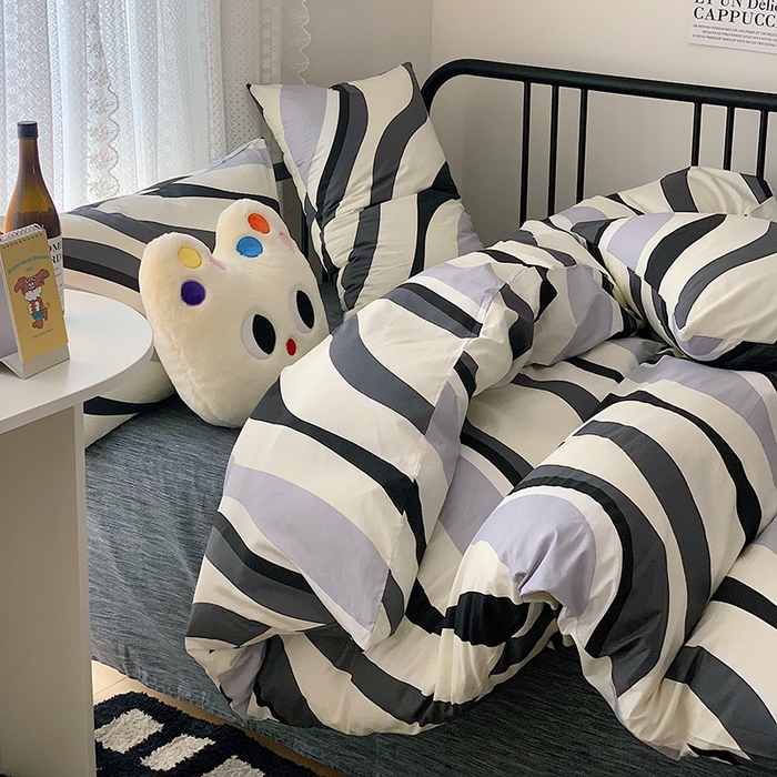 91家纺网 家纺一手货源 找家纺 桃子家居 2023新款ins北欧时尚简约卡通纯棉四件套系列 棉-杰克黑