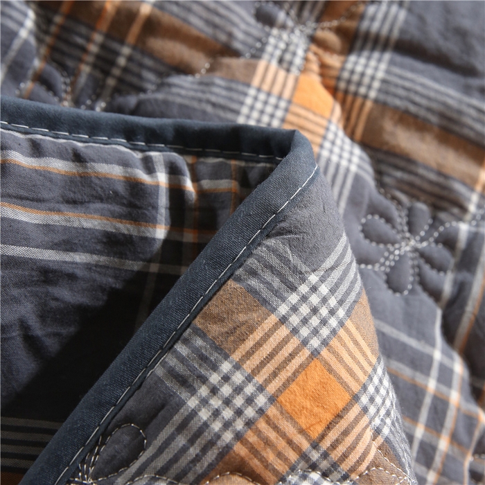 91家纺网 家纺一手货源 找家纺 胜权家纺 2024新款日式全棉色织水洗棉夹棉床笠 映竹(橙灰)