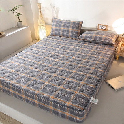 胜权家纺 2024新款日式全棉色织水洗棉夹棉床笠 映竹(橙灰)