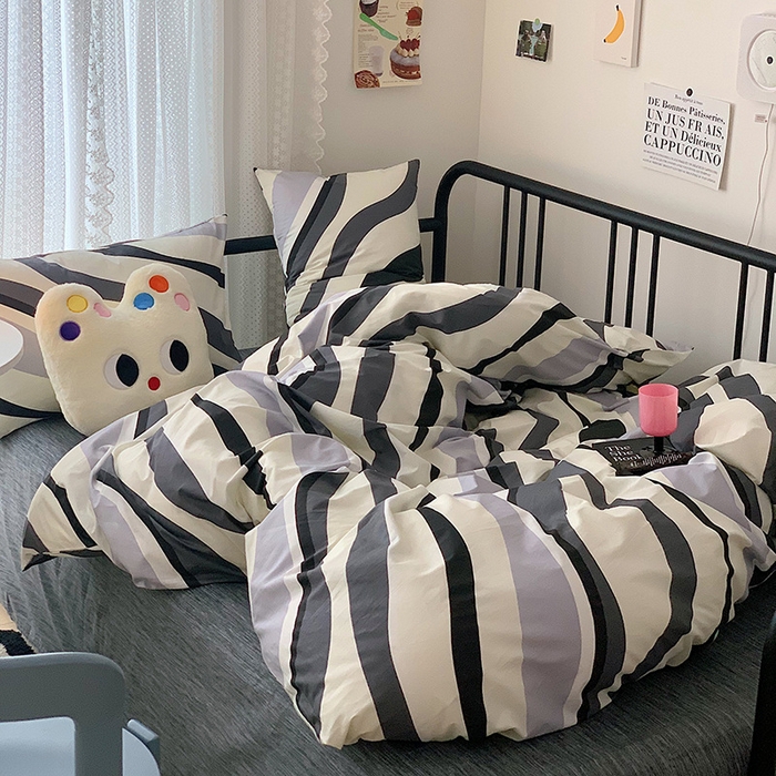 91家纺网 家纺一手货源 找家纺 桃子家居 2023新款ins北欧时尚简约卡通纯棉四件套系列 棉-杰克黑