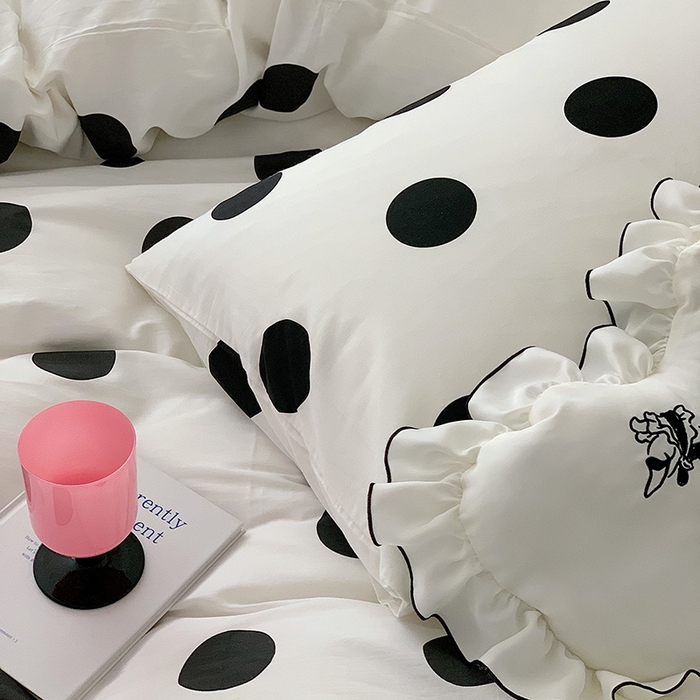 91家纺网 家纺一手货源 找家纺 桃子家居 2023新款ins北欧时尚简约卡通纯棉四件套系列 棉-可爱波点
