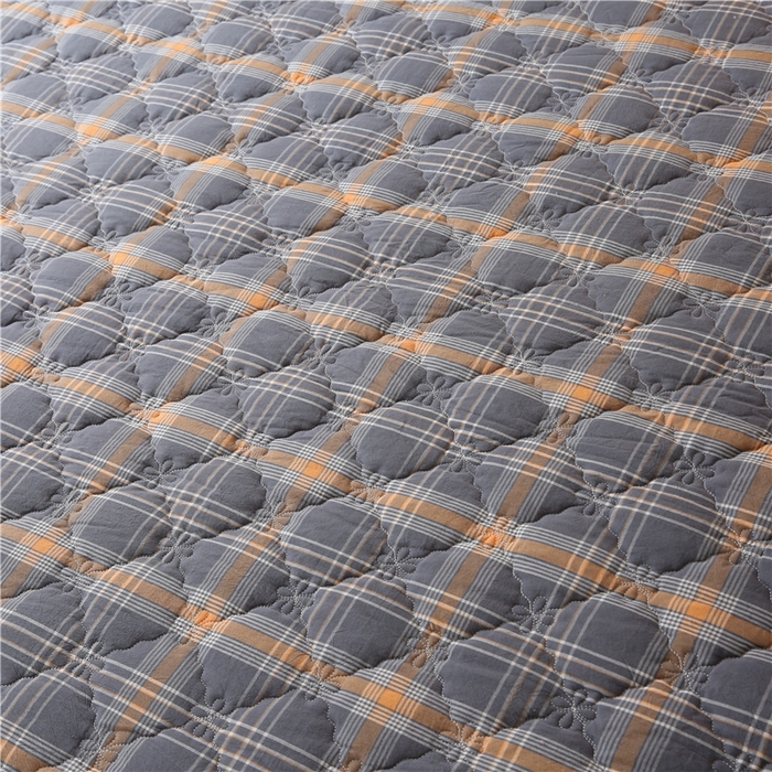 91家纺网 家纺一手货源 找家纺 胜权家纺 2024新款日式全棉色织水洗棉夹棉床笠 映竹(橙灰)