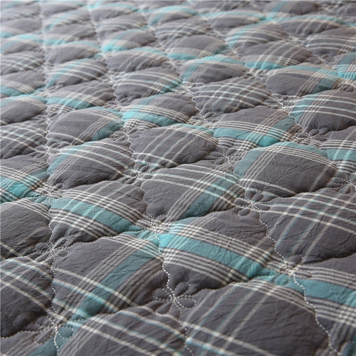 91家纺网 家纺一手货源 找家纺 胜权家纺 2024新款日式全棉色织水洗棉夹棉床笠 映竹(绿灰)