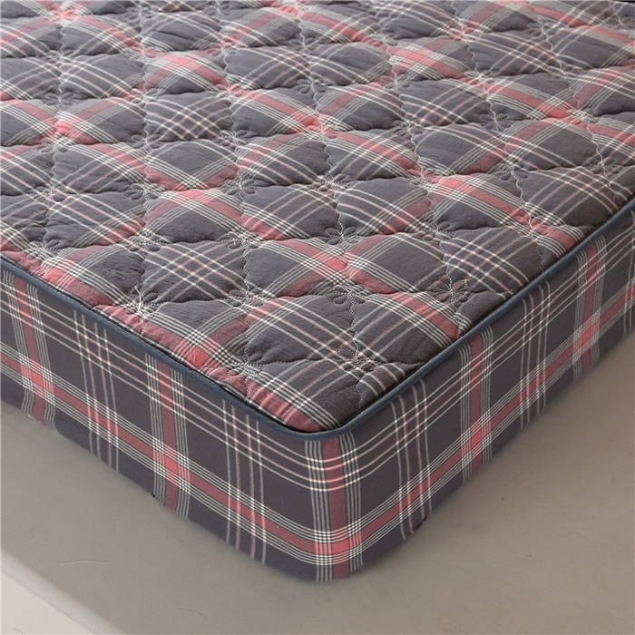 91家纺网 家纺一手货源 找家纺 胜权家纺 2024新款日式全棉色织水洗棉夹棉床笠 映竹(粉灰)