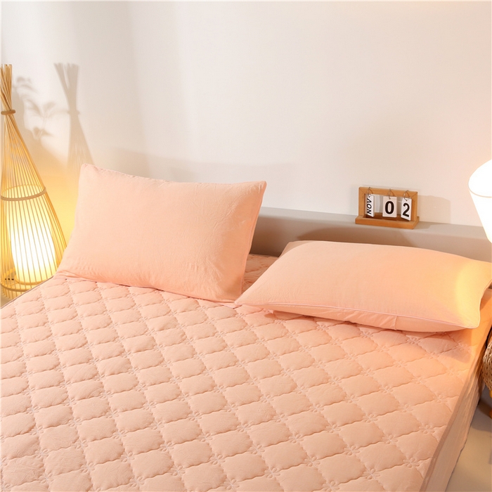 91家纺网 家纺一手货源 找家纺 胜权家纺 2024新款日式全棉色织水洗棉夹棉床笠 玉粉