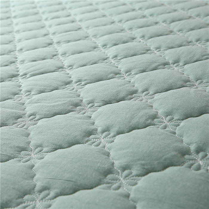 91家纺网 家纺一手货源 找家纺 胜权家纺 2024新款日式全棉色织水洗棉夹棉床笠 兰绿