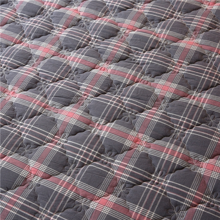 91家纺网 家纺一手货源 找家纺 胜权家纺 2024新款日式全棉色织水洗棉夹棉床笠 映竹(粉灰)