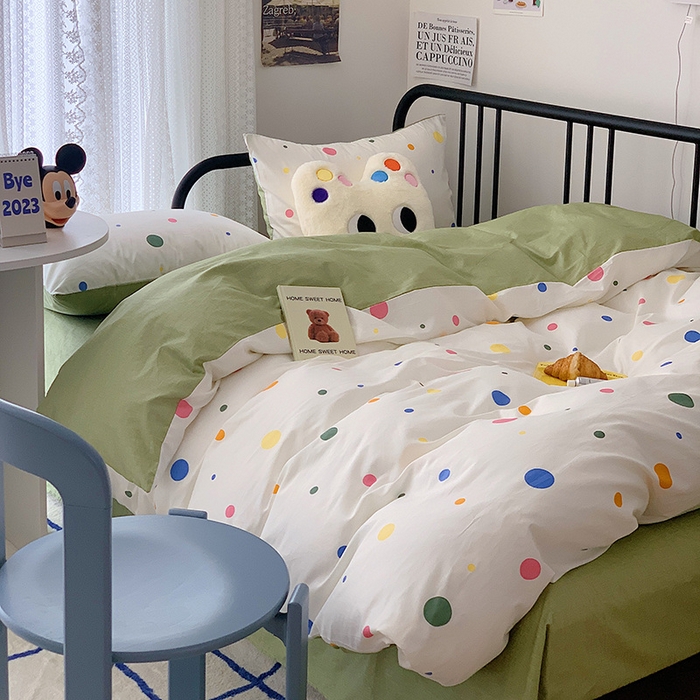 91家纺网 家纺一手货源 找家纺 桃子家居 2023新款ins北欧时尚简约卡通纯棉四件套系列 棉-彩色泡泡