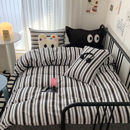 桃子家居 2023新款ins北欧时尚简约卡通纯棉四件套系列 棉-黑色时尚