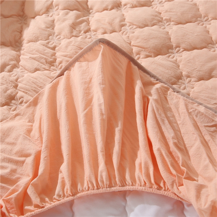 91家纺网 家纺一手货源 找家纺 胜权家纺 2024新款日式全棉色织水洗棉夹棉床笠 玉粉