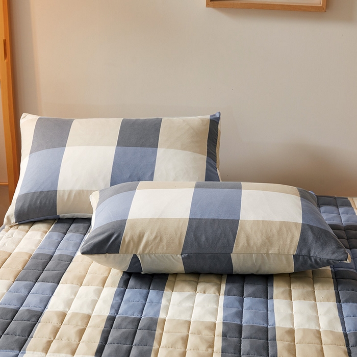 91家纺网 家纺一手货源 找家纺 胜权家纺 2024新款亲肤夹棉格子防水床笠 蓝大格