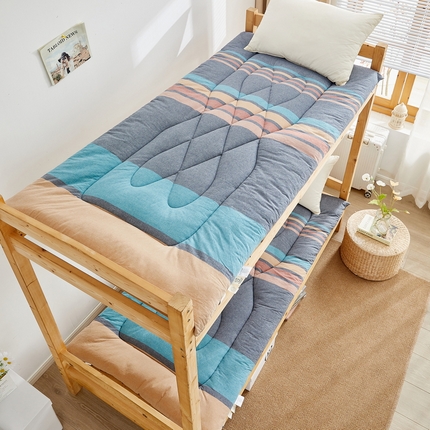 格子铺 2024新款全棉水洗棉棉花学生床垫棉花床垫 灰蓝条