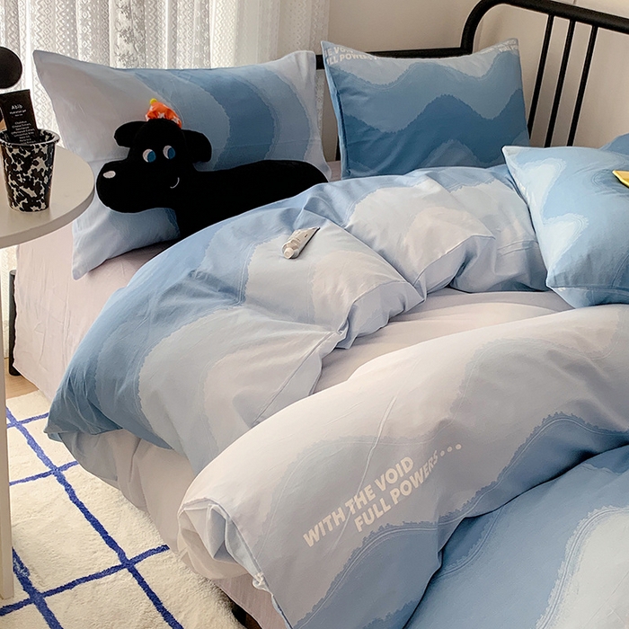 91家纺网 家纺一手货源 找家纺 桃子家居 2023新款ins北欧时尚简约卡通纯棉四件套系列 棉-蓝色渐变