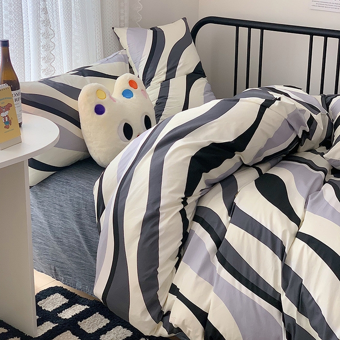 91家纺网 家纺一手货源 找家纺 桃子家居 2023新款ins北欧时尚简约卡通纯棉四件套系列 棉-杰克黑