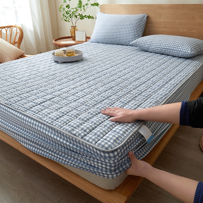 91家纺网 家纺一手货源 找家纺 （总）胜权家纺 2024新款亲肤夹棉格子防水床笠