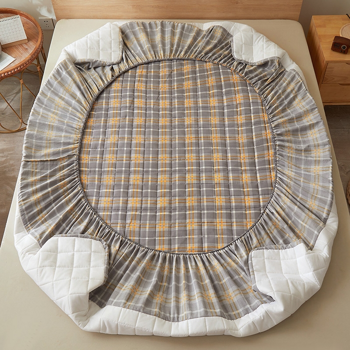 91家纺网 家纺一手货源 找家纺 胜权家纺 2024新款亲肤夹棉格子防水床笠 乔南 灰