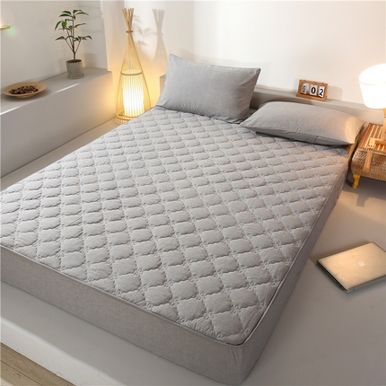 胜权家纺 2024新款日式全棉色织水洗棉夹棉床笠 深烟灰