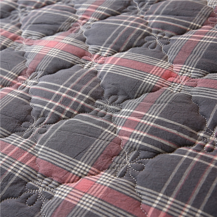 91家纺网 家纺一手货源 找家纺 胜权家纺 2024新款日式全棉色织水洗棉夹棉床笠 映竹(粉灰)