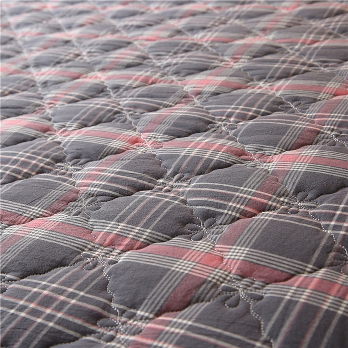 91家纺网 家纺一手货源 找家纺 胜权家纺 2024新款日式全棉色织水洗棉夹棉床笠 映竹(粉灰)