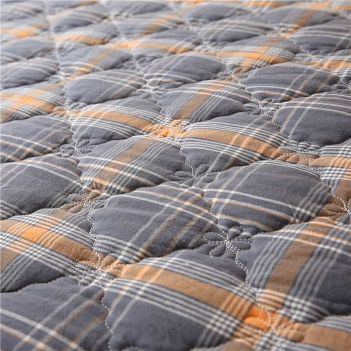 91家纺网 家纺一手货源 找家纺 胜权家纺 2024新款日式全棉色织水洗棉夹棉床笠 映竹(橙灰)