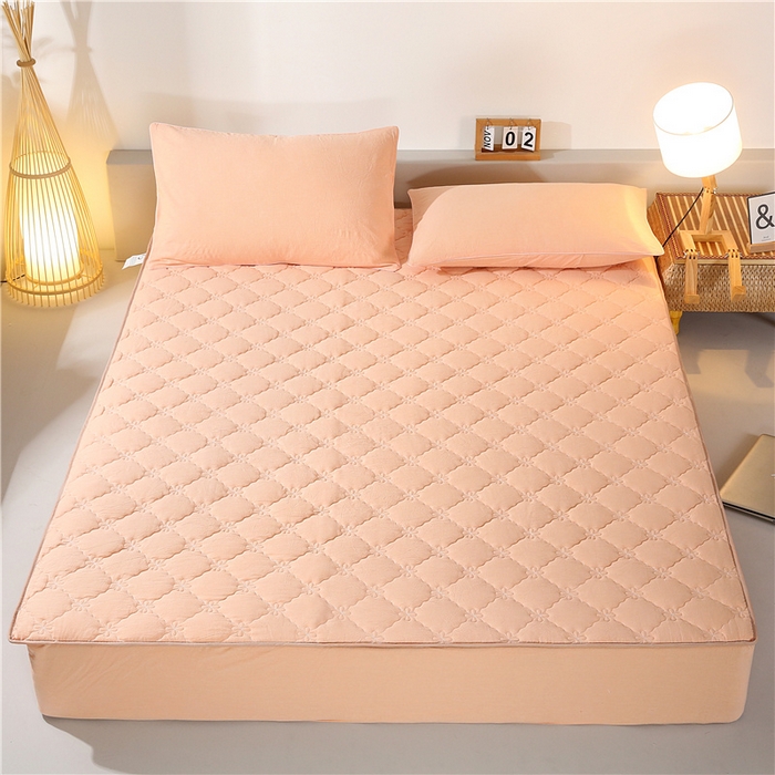 91家纺网 家纺一手货源 找家纺 胜权家纺 2024新款日式全棉色织水洗棉夹棉床笠 玉粉