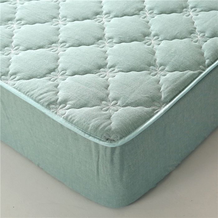 91家纺网 家纺一手货源 找家纺 胜权家纺 2024新款日式全棉色织水洗棉夹棉床笠 兰绿