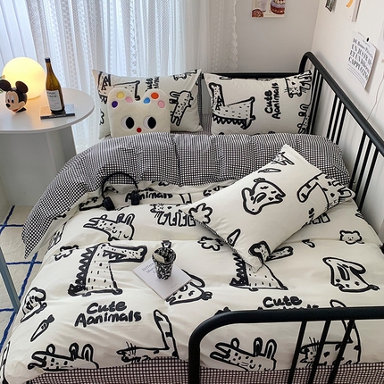 91家纺网 家纺一手货源 找家纺 桃子家居 2023新款ins北欧时尚简约卡通纯棉四件套系列 棉-小涂鸦乐园