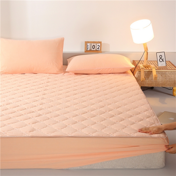 91家纺网 家纺一手货源 找家纺 胜权家纺 2024新款日式全棉色织水洗棉夹棉床笠 玉粉